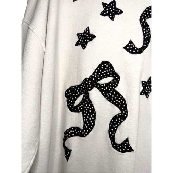 Vintage Jerzees Women’s XL Crewneck Sweatshirt Coquette Polka Dot Bows Stars 90s - Picture 3 of 8
